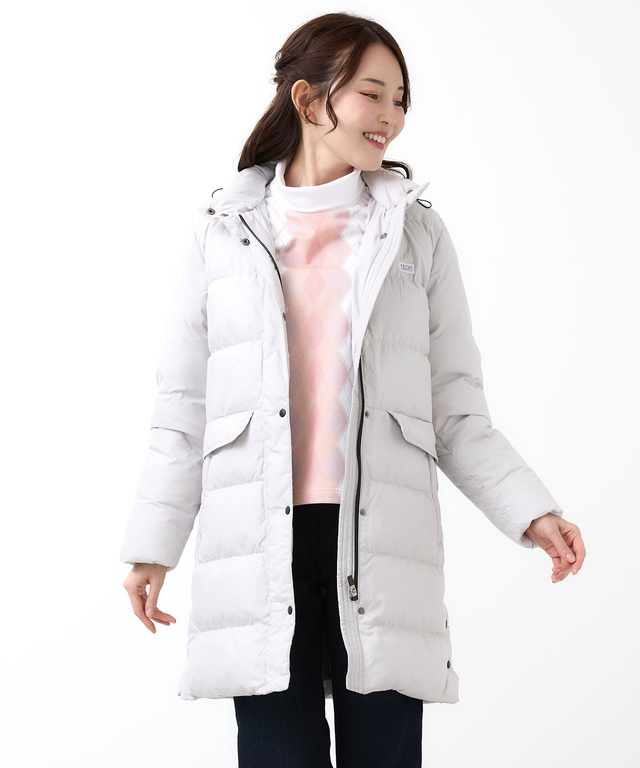 ドットボタンデザイン ロング ダウン【撥水加工】