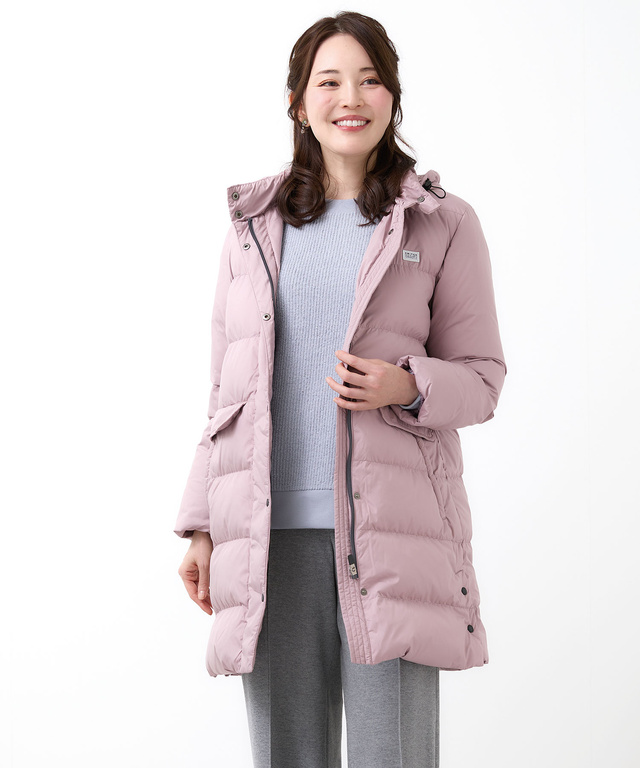 ドットボタンデザイン ロング ダウン【撥水加工】