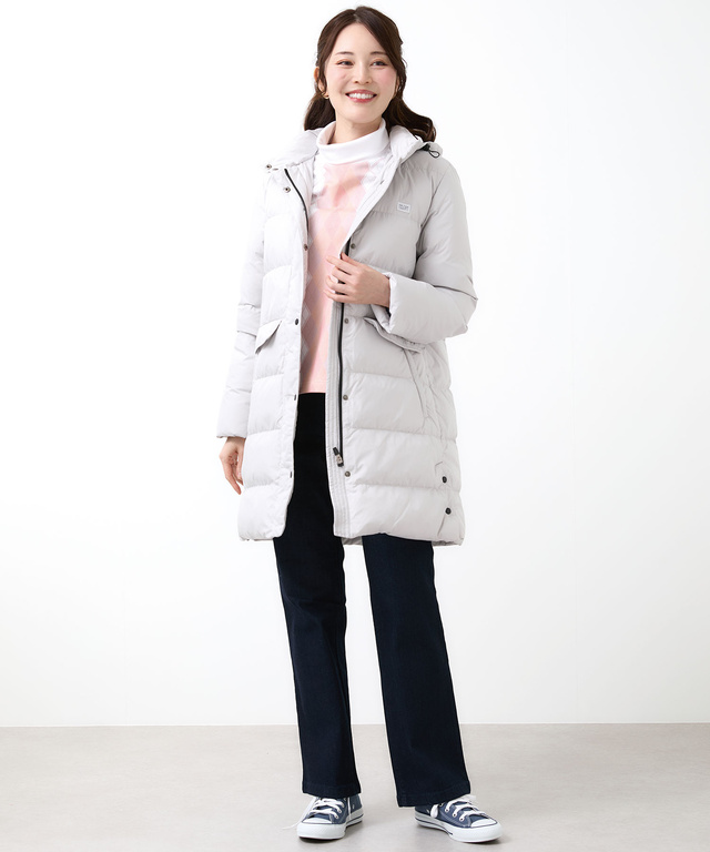 ドットボタンデザイン ロング ダウン【撥水加工】