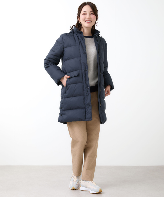 ドットボタンデザイン ロング ダウン【撥水加工】