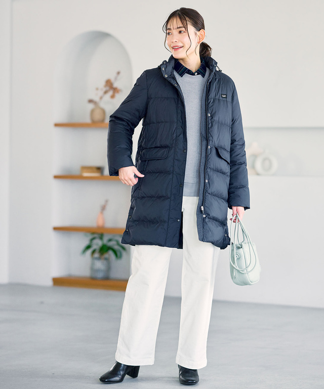 ドットボタンデザイン ロング ダウン【撥水加工】