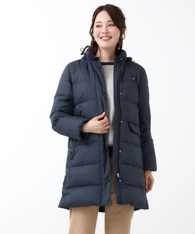 ドットボタンデザイン ロング ダウン【撥水加工】