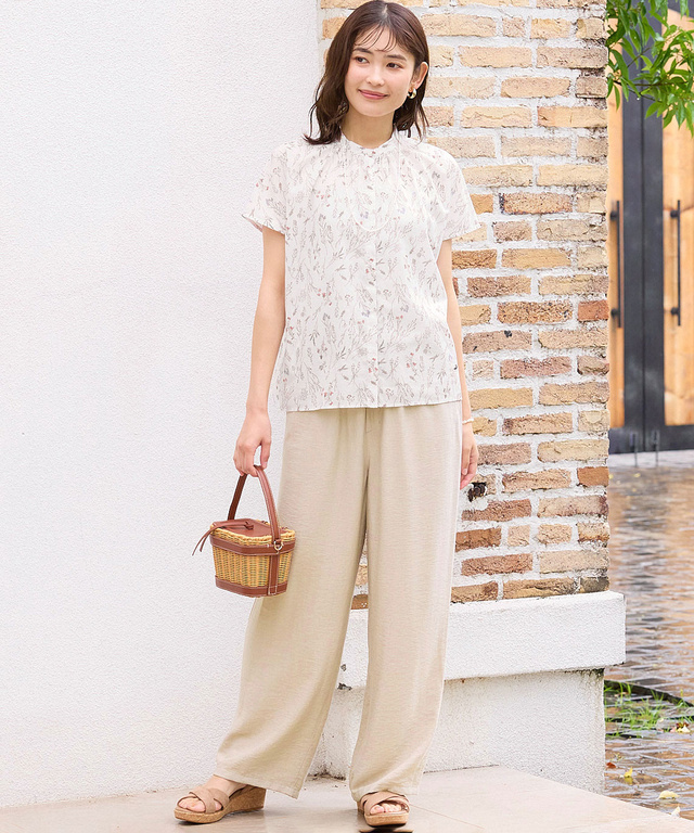 新品 パラスパレス 花柄刺繍 フレンチスリーブ ブラウス シャツ 白 